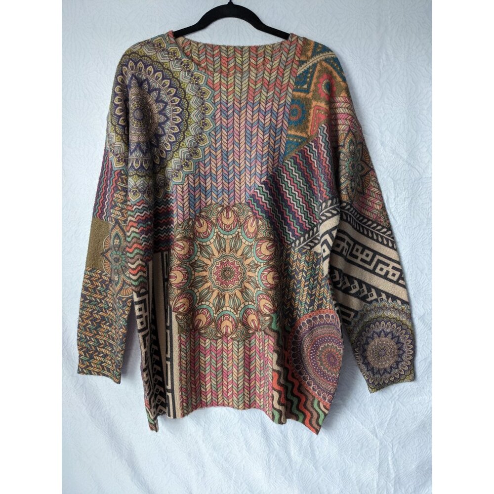 YESNO Women Sweater Graphic Oversized Pullover Sweater  Hippie Boho Oversize L
